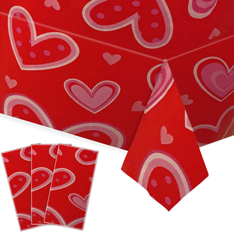 Valentine's Day Disposable Tablecloth - Heart & Love Gnome Design, 137x274cm, Party Table Cover
