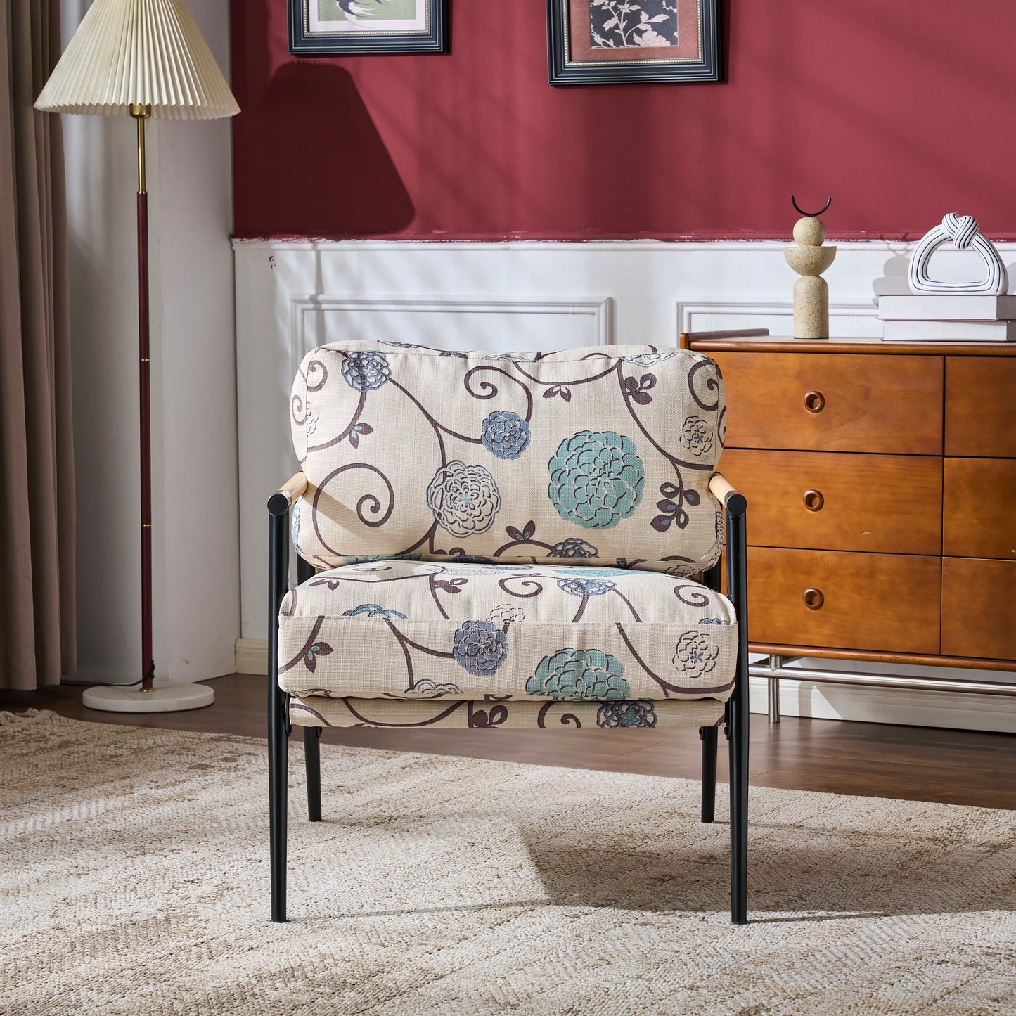 27.56 Modern Accent Chair With Plush Cushions, Minimalist Metal