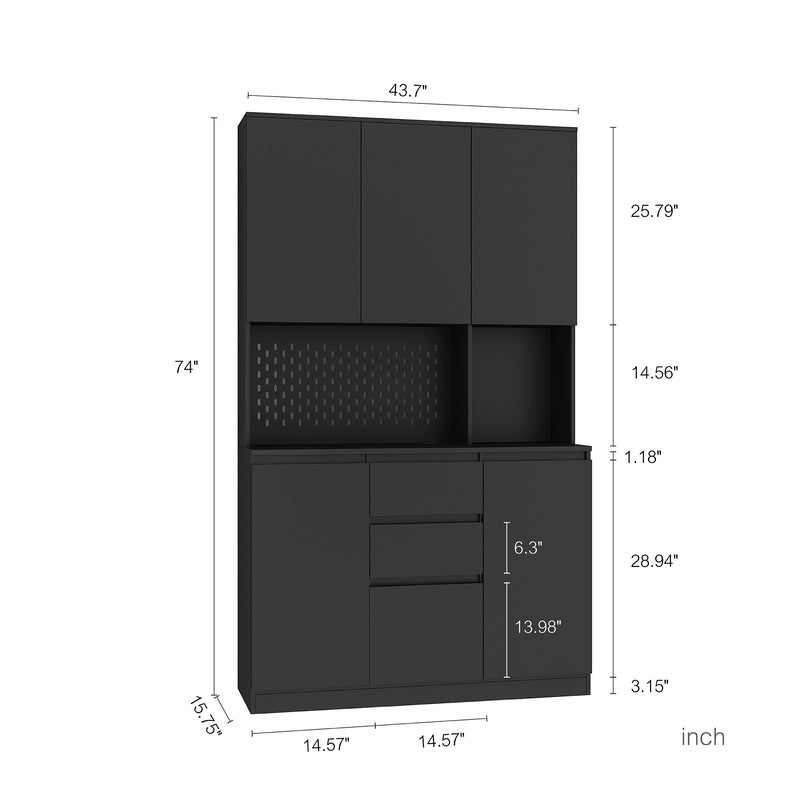 74-Inch White Pantry Cabinet with Power Outlet & Storage Shelf
