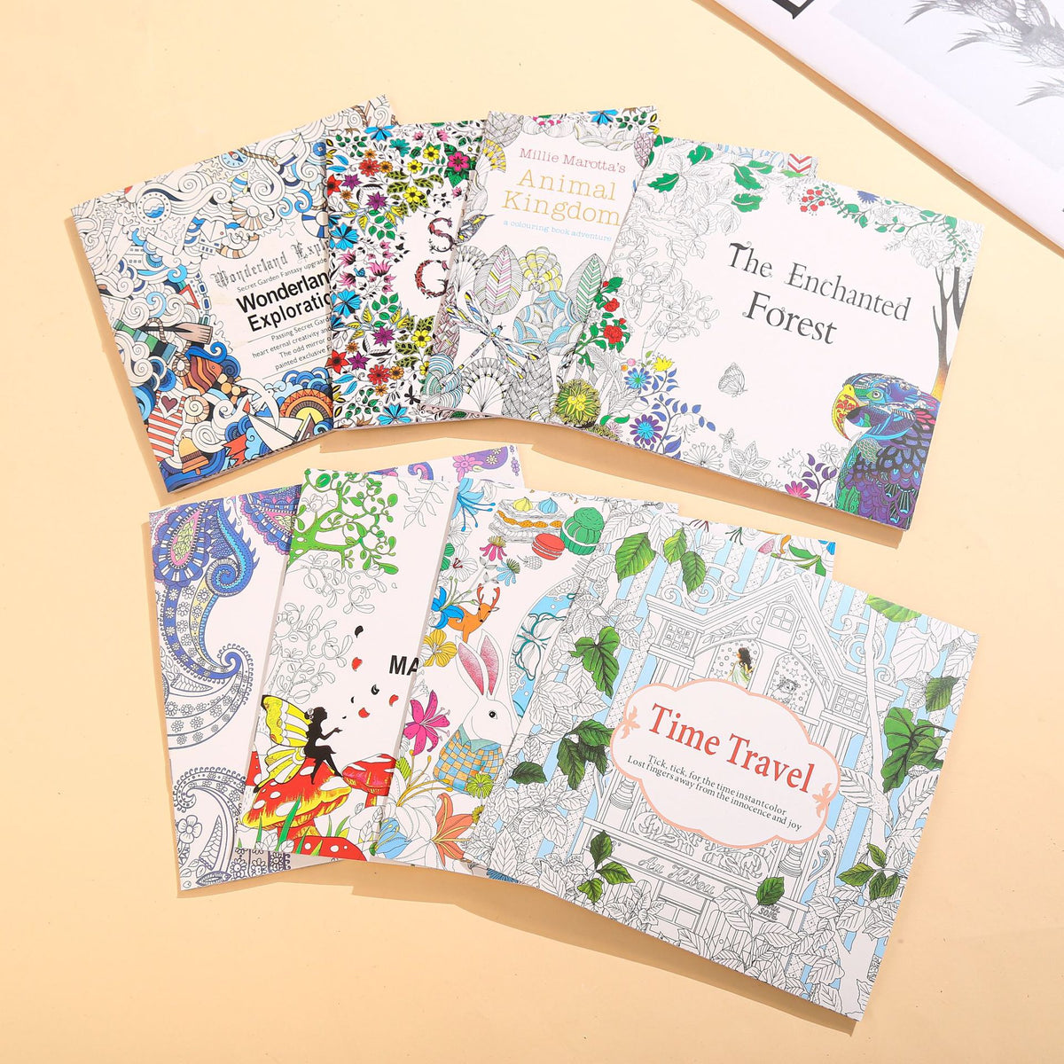 Stress Relief Coloring Book Set - 8 Assorted Sketchbooks 18x18cm