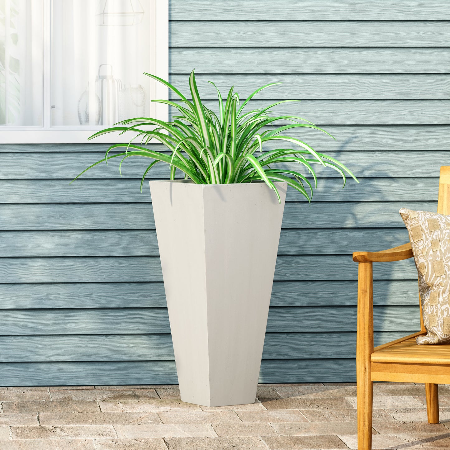 13 X 28.5 Outdoor Modern MGO Cast Stone Planter, White