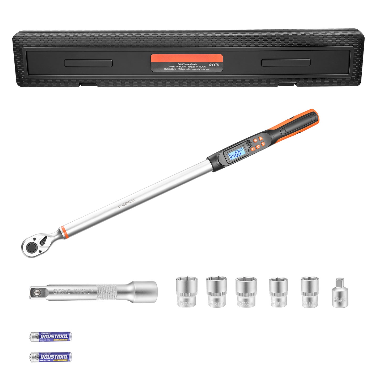 Digital Torque Wrench Set 1/2 Inch Drive Automotive Repair Tools LCD Display