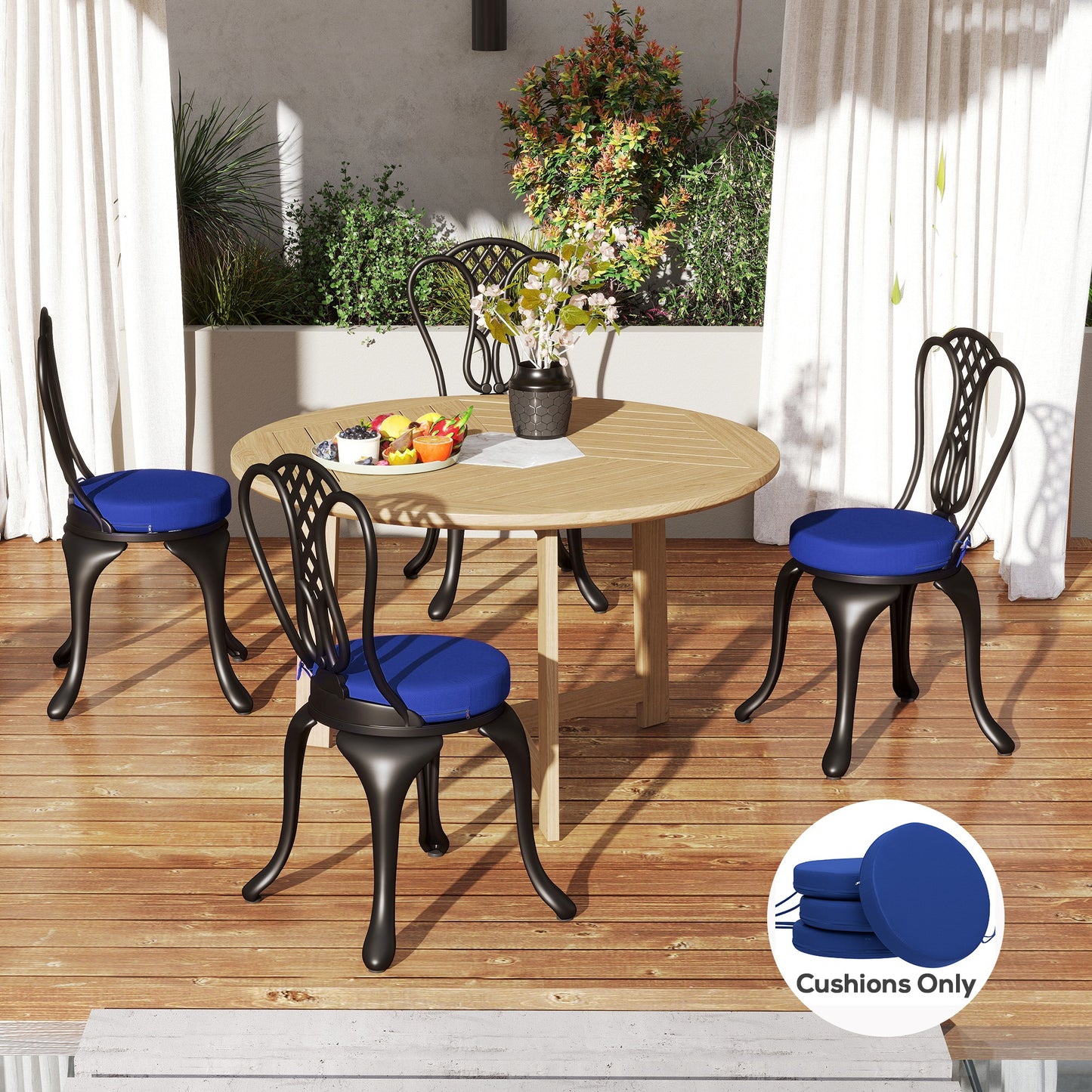Round Patio Chair Cushions Set of 4 - Navy Blue, 15" Diameter