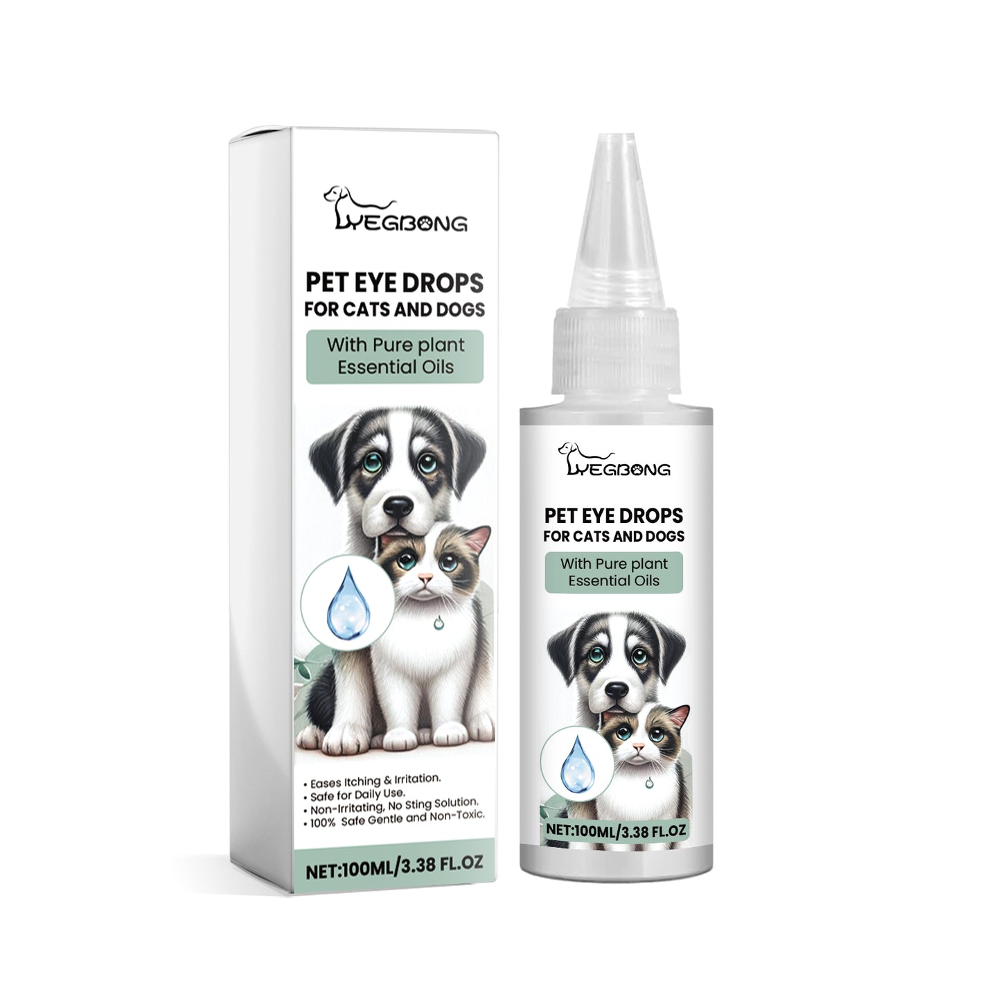 Pet Eye Drops for Dogs & Cats - Gentle Tear Stain & Eye Cleaner 100ml