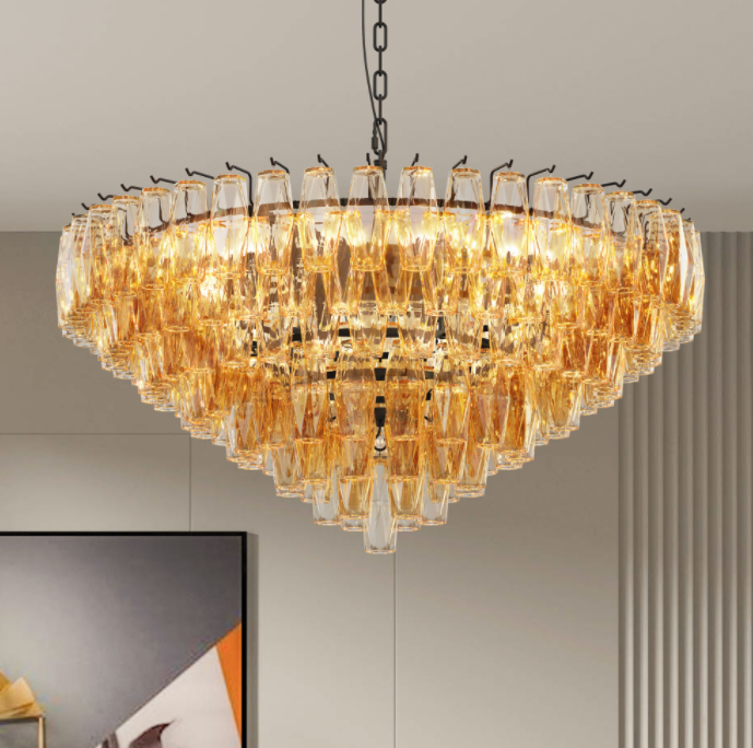 Modern Round Chandelier - 14-Light Smoke Glass Ceiling Light