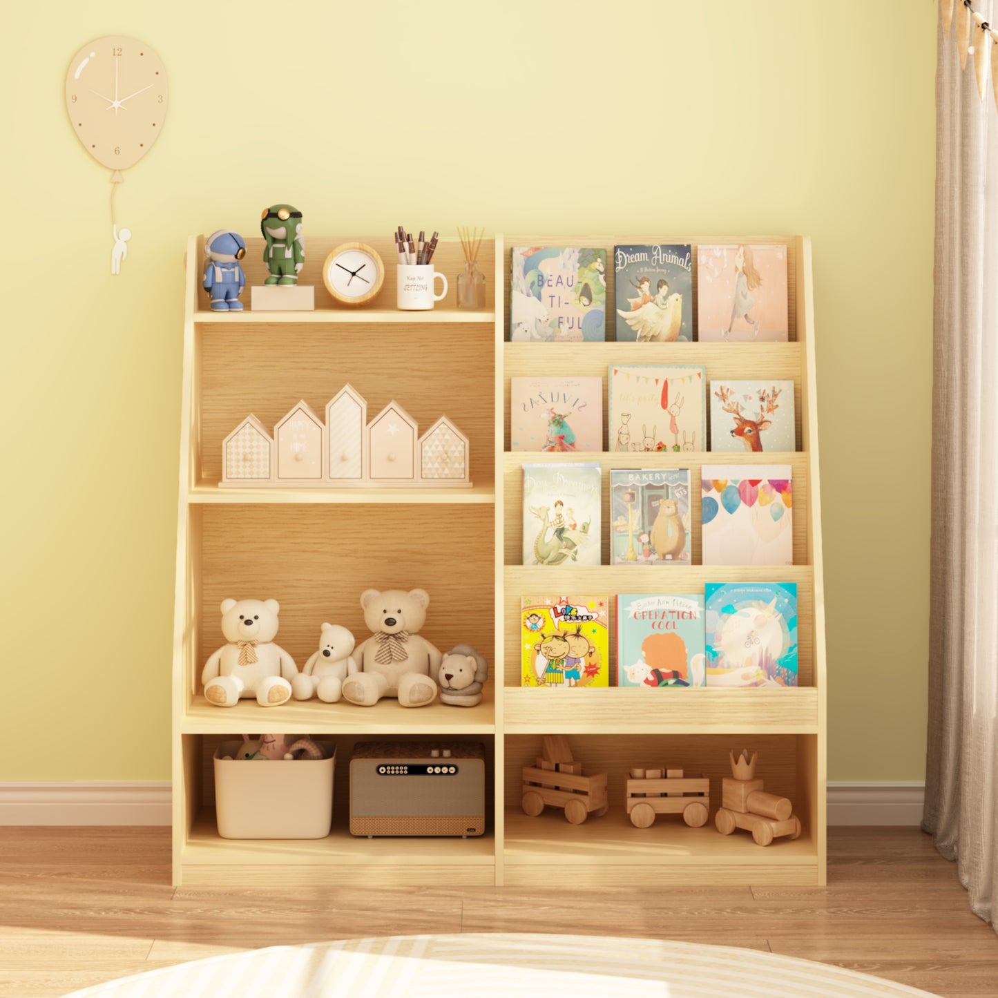 Kids Bookshelf And Toy Storage Organizer, Multifunctional 4 Tier