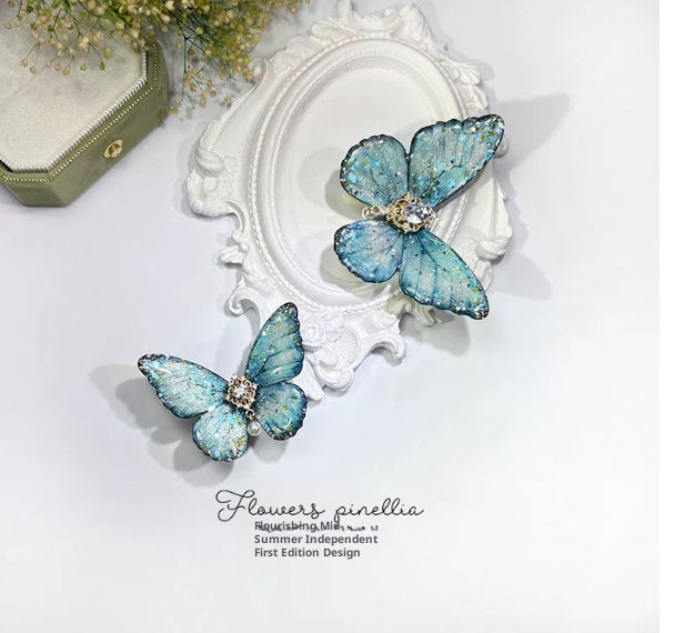 Light Blue Aqua Butterfly Hair Clip Small Duckbill Sparkling Hair Accessory