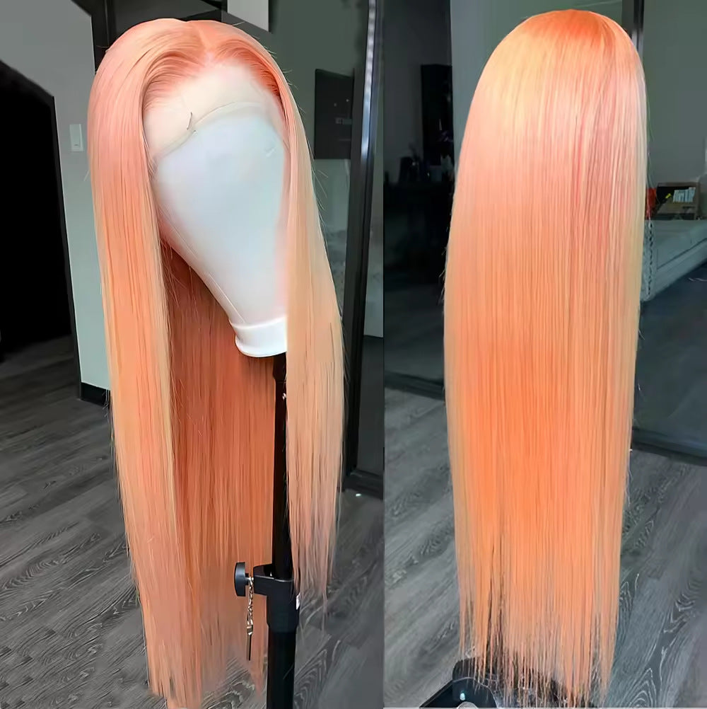 Orange Long Straight Synthetic Wig with Front Lace – High-Temperature Fiber, 18-26 Inches
