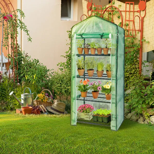 Portable Greenhouse with 4 Shelves - Black Iron Frame