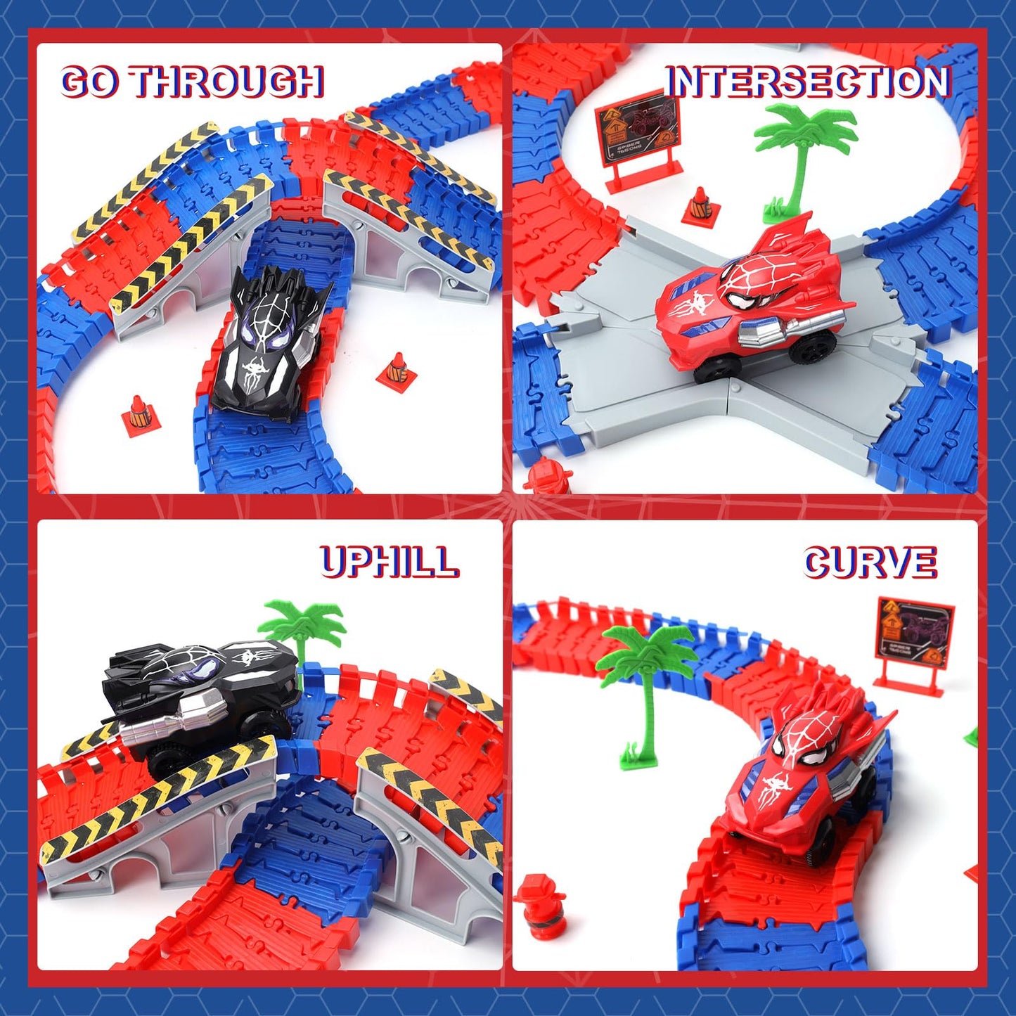 Spider-Themed Flexible Race Track Toy Set with Cars and Accessories - Creative Play