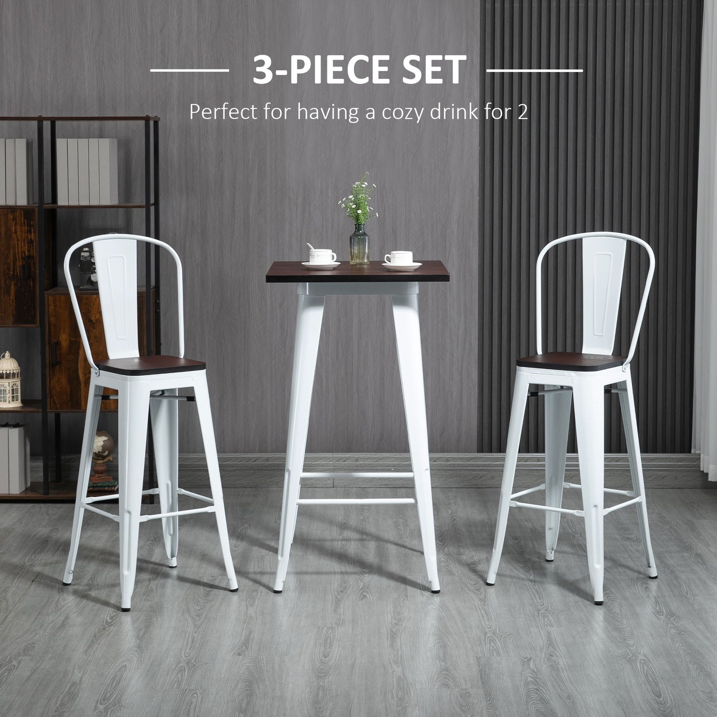 3 Piece Industrial Dining Table Set, Bar Height and Chairs Set with