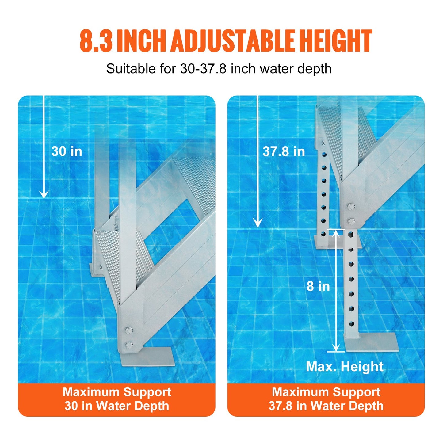 Adjustable Aluminum Dock Ladder with Dual Handrails, 4 Steps, 500 Lb Capacity