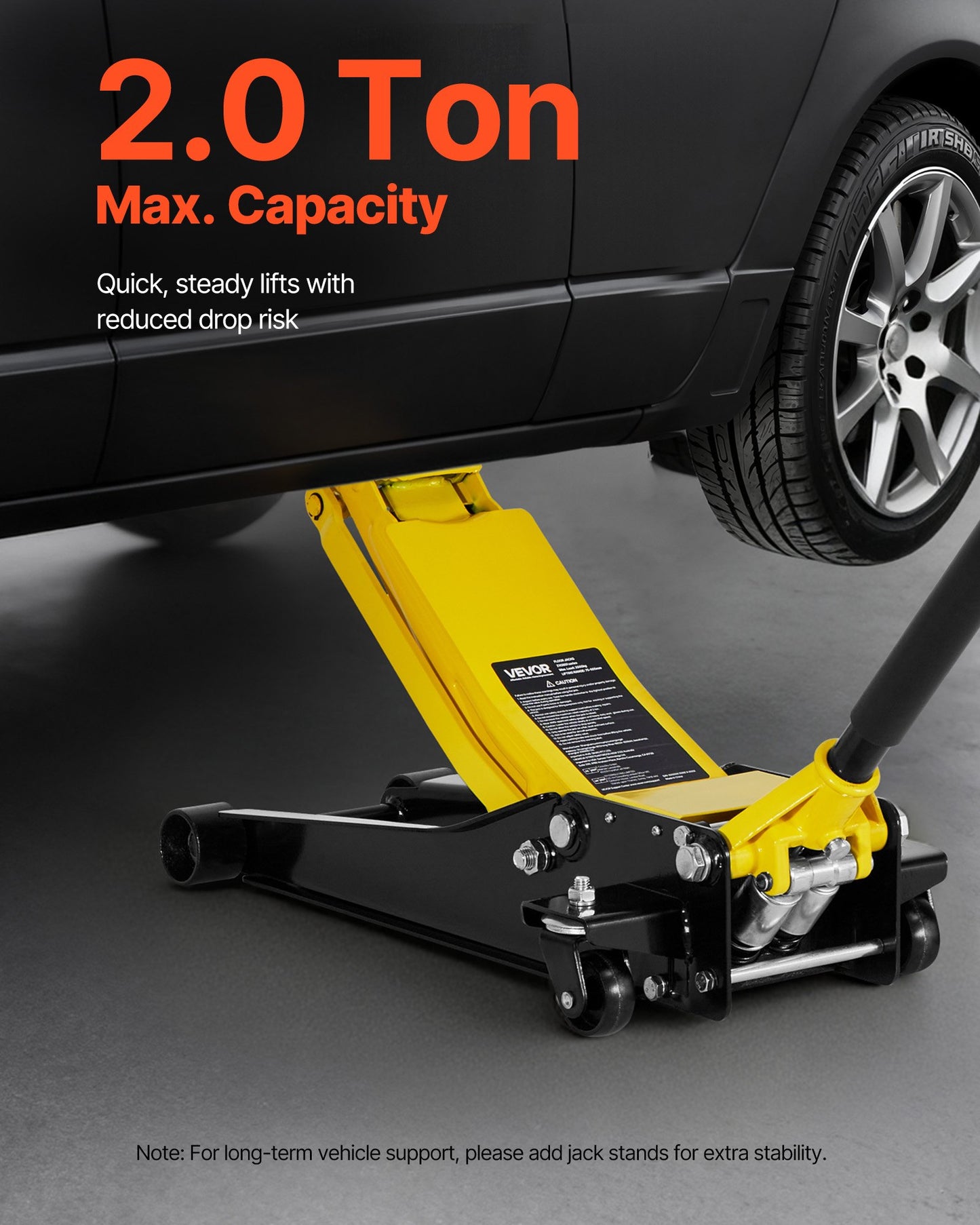 2 Ton Hydraulic Floor Jack for Cars - Low Profile Steel Trolley Lift with Dual Pistons