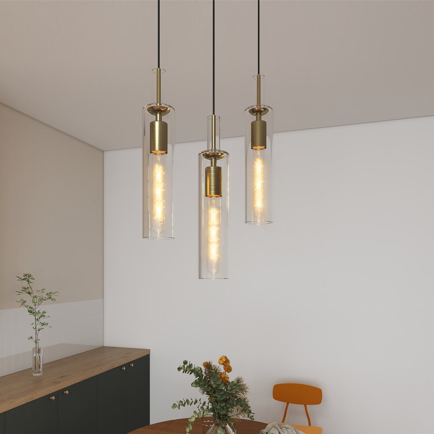 Gold Pendant Light Fixtures Pack - Modern Hanging Kitchen & Dining Lighting