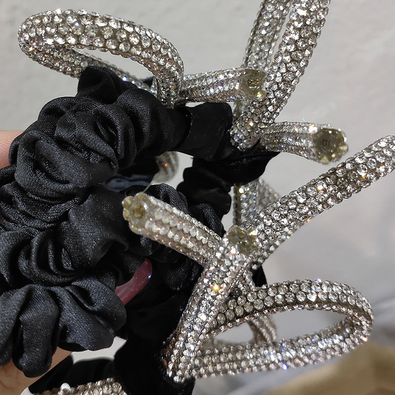 Shiny Diamond Bow Hair Tie - Silver