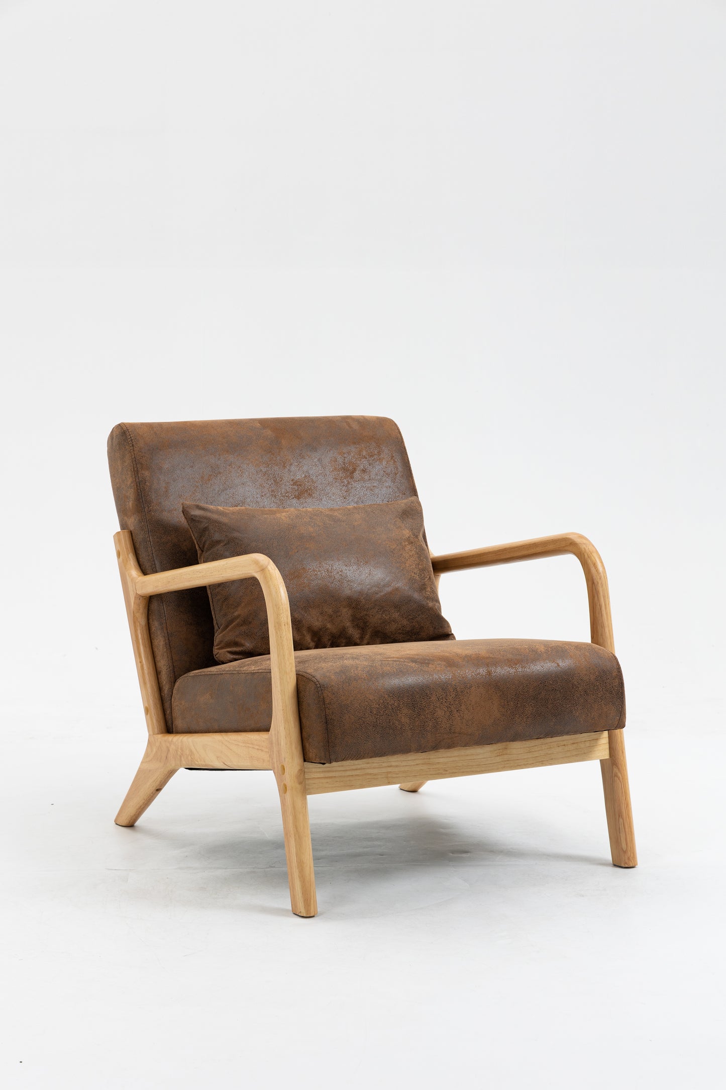 Mid Century Modern Accent Chair - Upholstered Wood Frame, Antique Brown