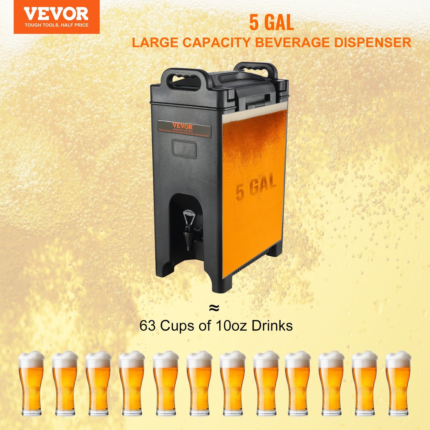 5 Gallon Insulated Beverage Dispenser - Hot & Cold Drink Server