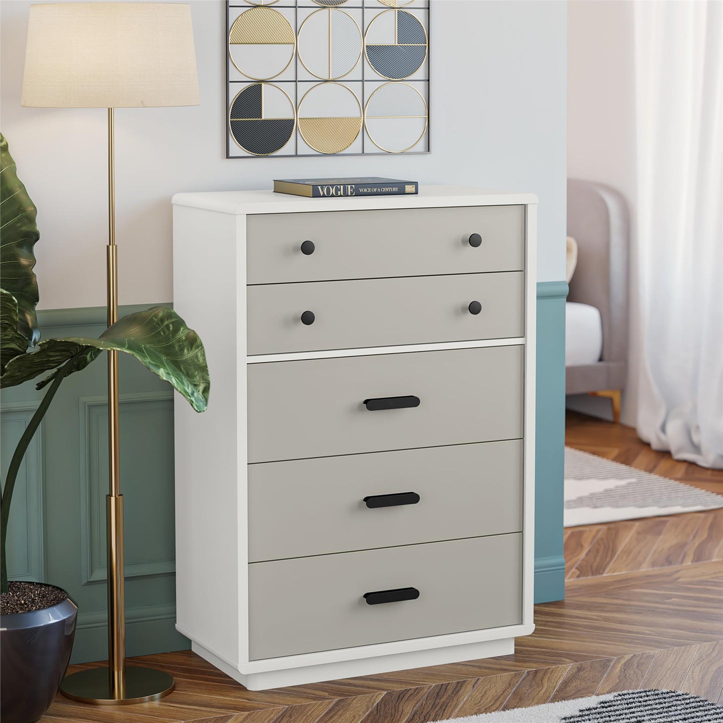 5-Drawer Dresser in White & Gray - Modern Storage Solution