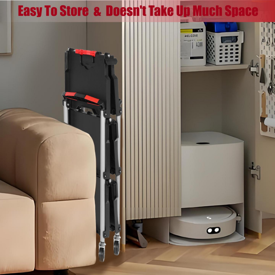 Heavy Duty Foldable Utility Service Cart with 3 Shelves, Swivel Wheels & Handle