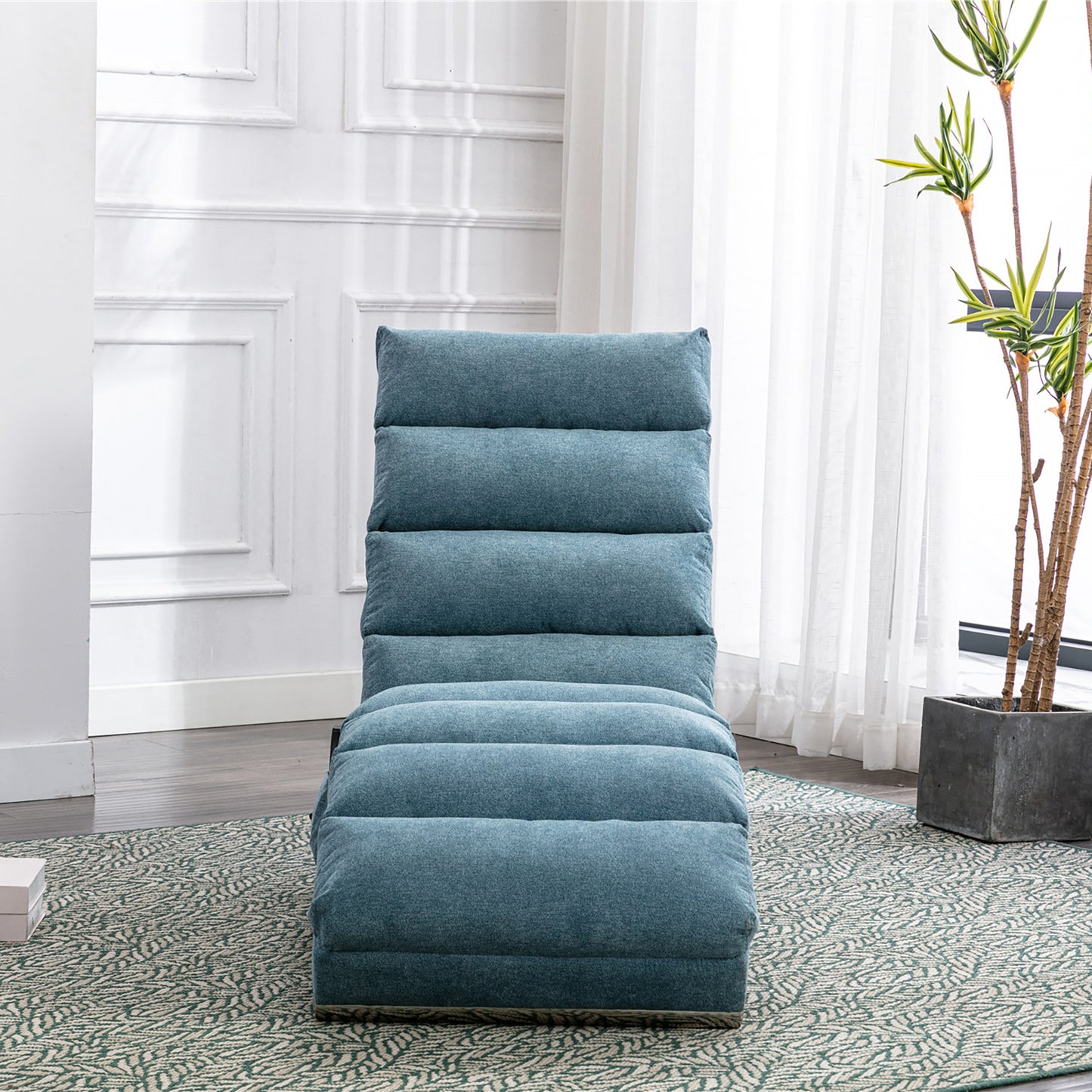 Luxury Upholstered Chaise Lounge Chair with Vibration - Blue