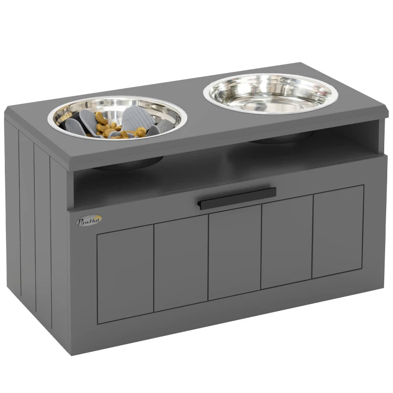 Large Elevated Dog Bowls Stand with 2 Stainless Steel Bowls, Storage Drawer & Slow Feeder Mat