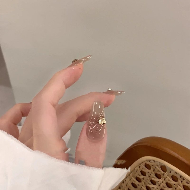 Champagne Trapezoid Fake Nails - Multiple Sizes