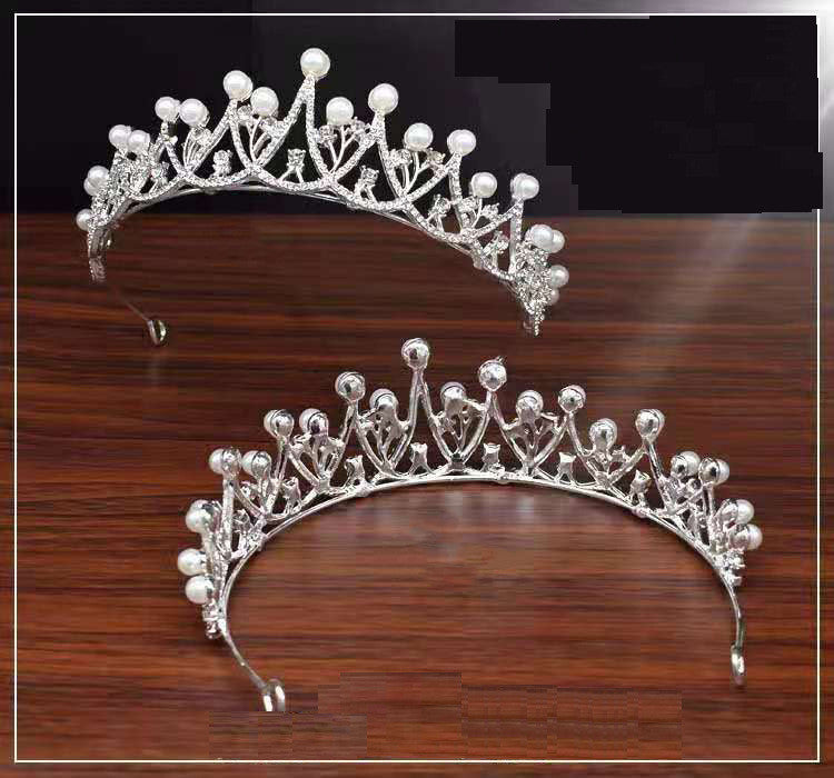 Pearl Bridal Tiara Crown - Silver Alloy Wedding Headpiece