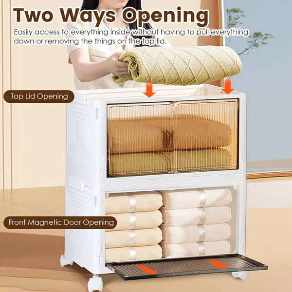Total 76QT 4-Tier Foldable Storage Bins With Lid Front Magnetic Door