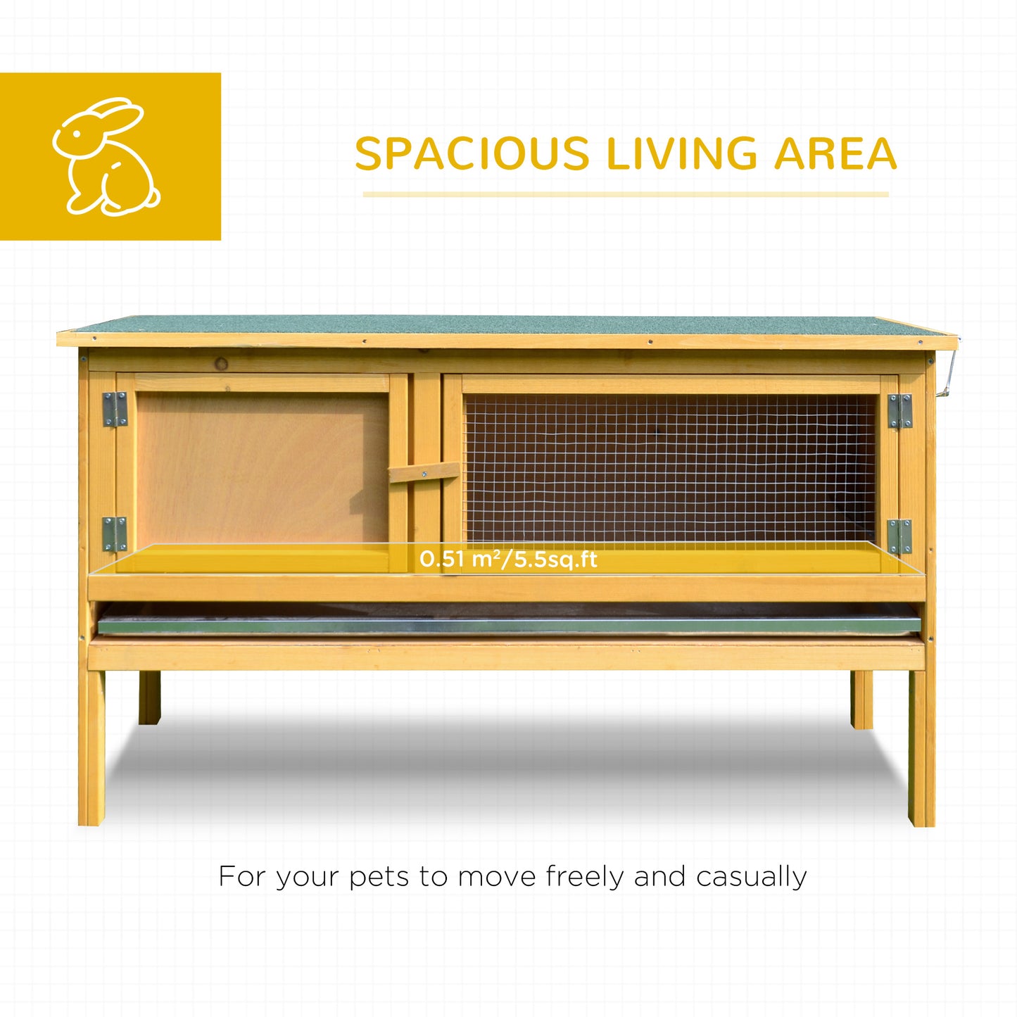 Wooden Rabbit Hutch with Waterproof Roof and Easy Clean Tray - Small Animal Cage for Indoor Outdoor Use