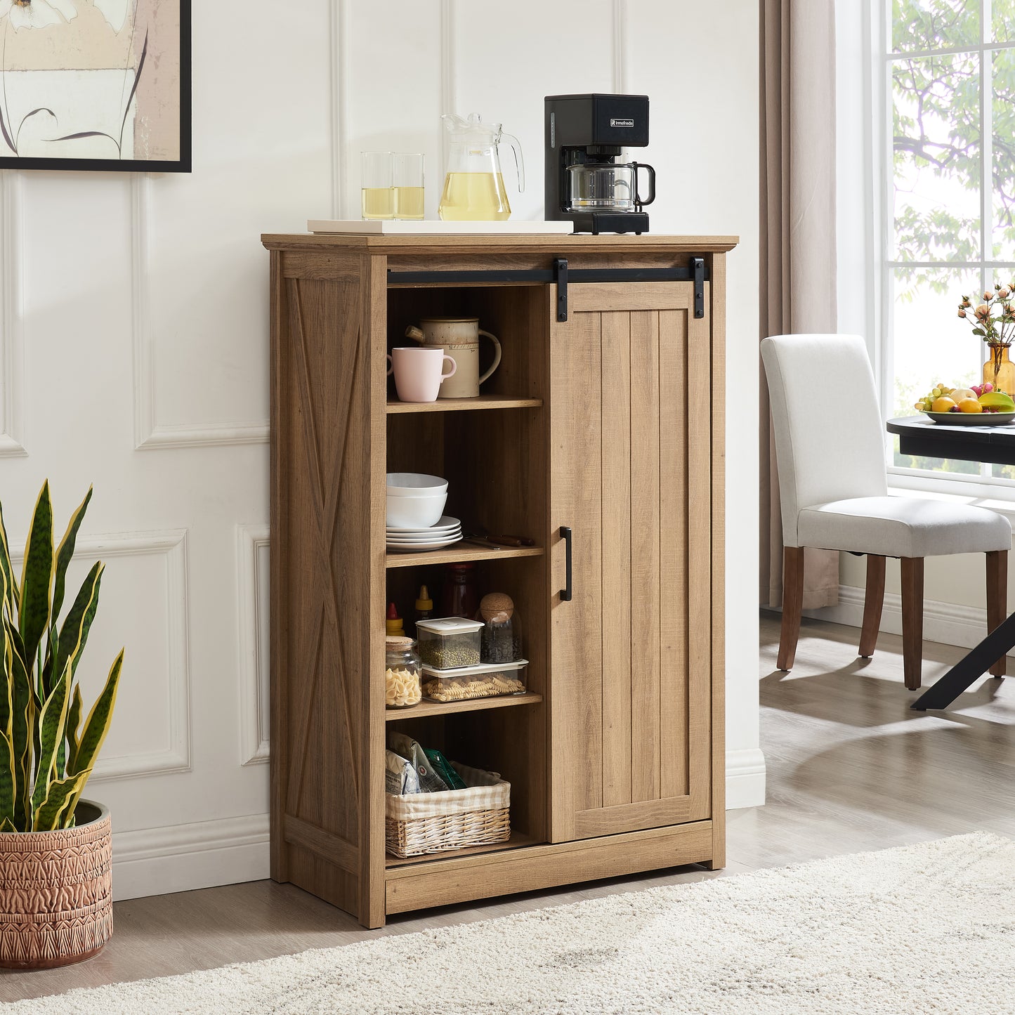 Farmhouse 5-Drawer Dresser with Sliding Barn Door - Oak