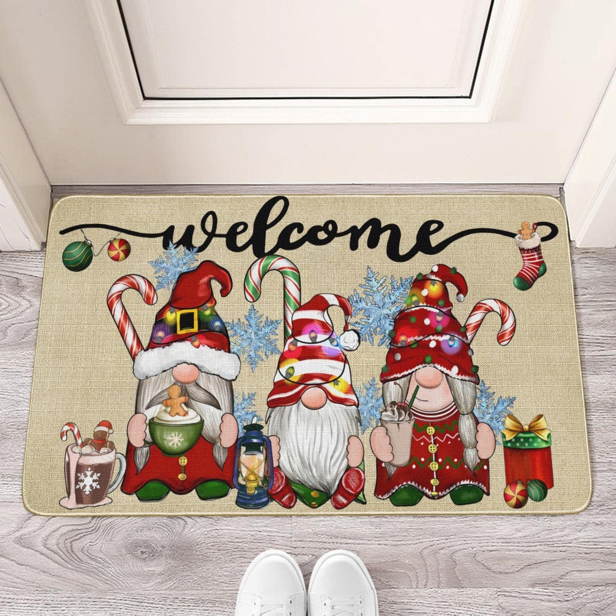 Country Striped Christmas Floor Mat - Festive Holiday Decor for Home & Garden