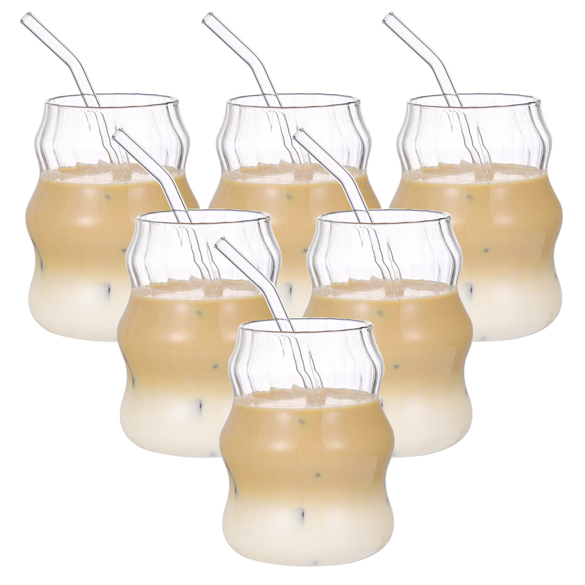 19 Ounce Glass Straw Cups - Set of 6 for Coffee, Juice, Tea