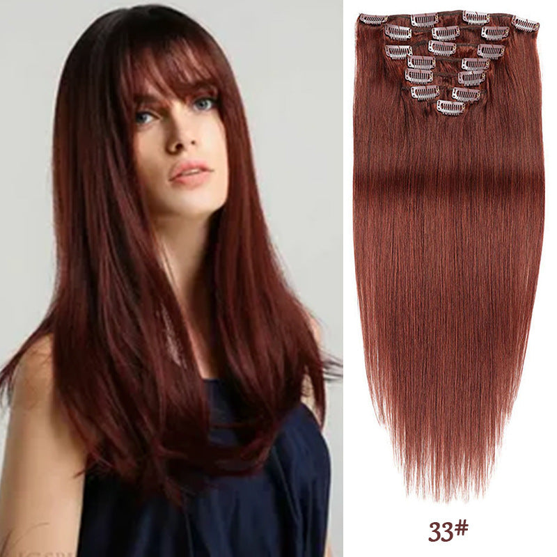 Clip-in Human Hair Extensions 14 Inches 70g Seven-Piece Set for All Hair Types