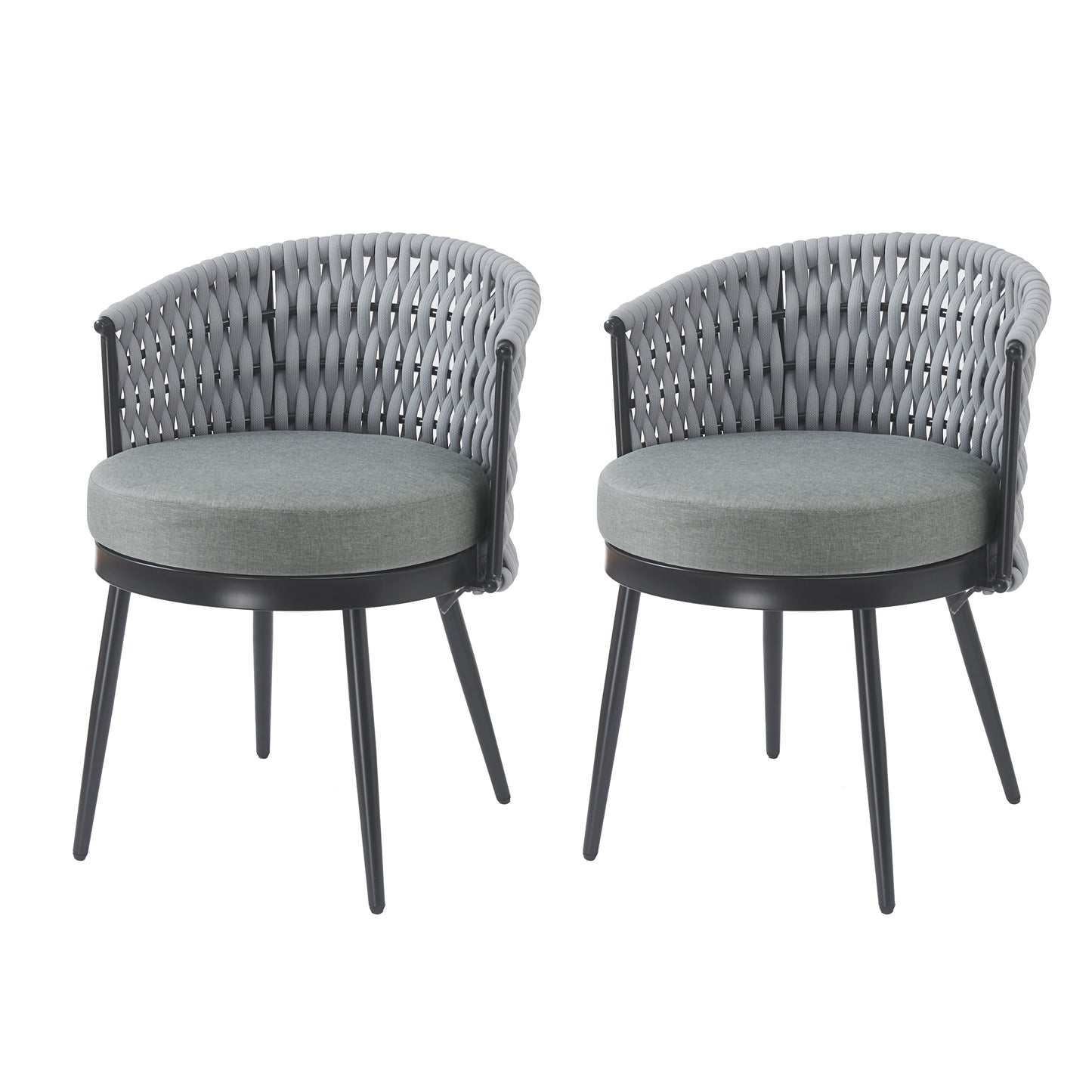 Outdoor Dining Chair-Metal & Rope With Light Gray Cushion Patio