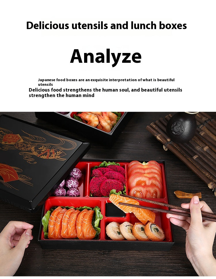 Japanese Style Wooden Grain Plastic Lunch Box with Divided Compartments