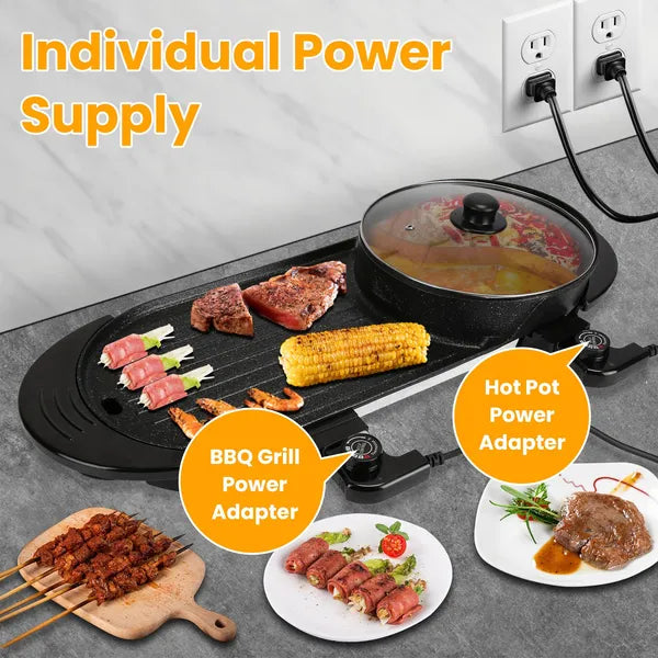 Electric Hot Pot with BBQ Grill 2200W Smokeless Non-Stick Cooker for Family