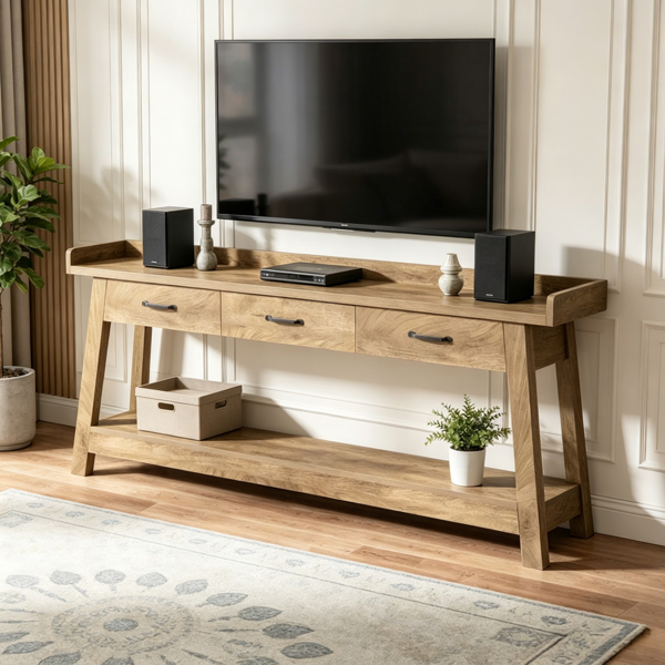 Long Console Table with Storage and Raised Edge - 70.9 Inches