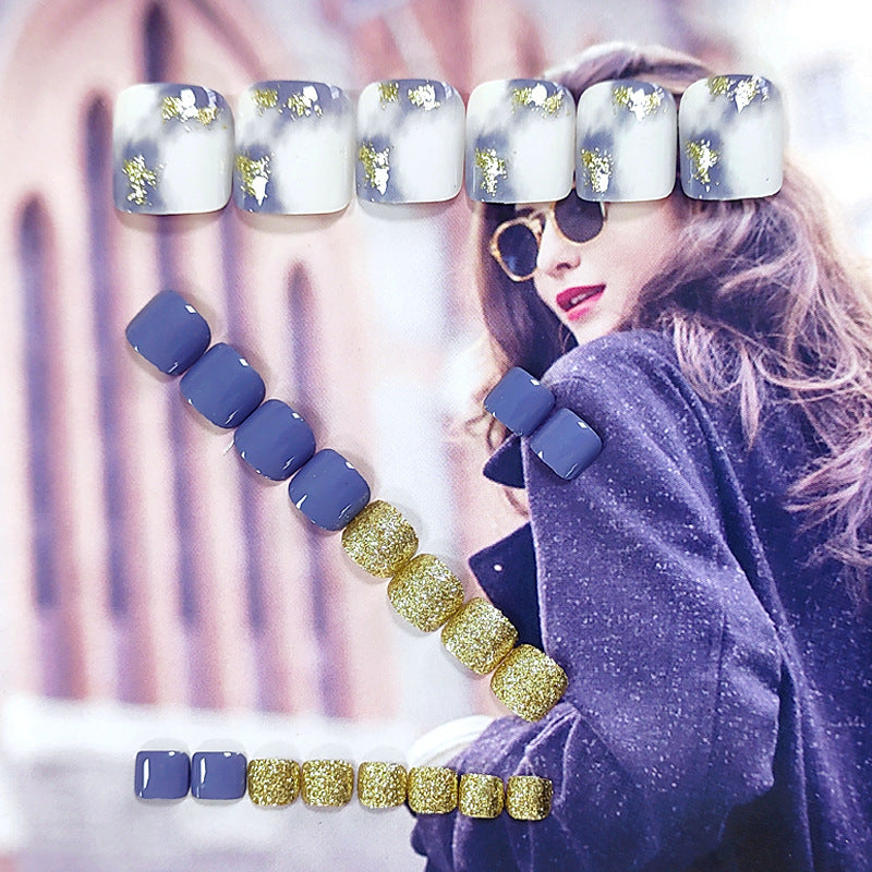 White Blue Blooming Gold Foil Nail Stickers for Manicure - 24 Pcs