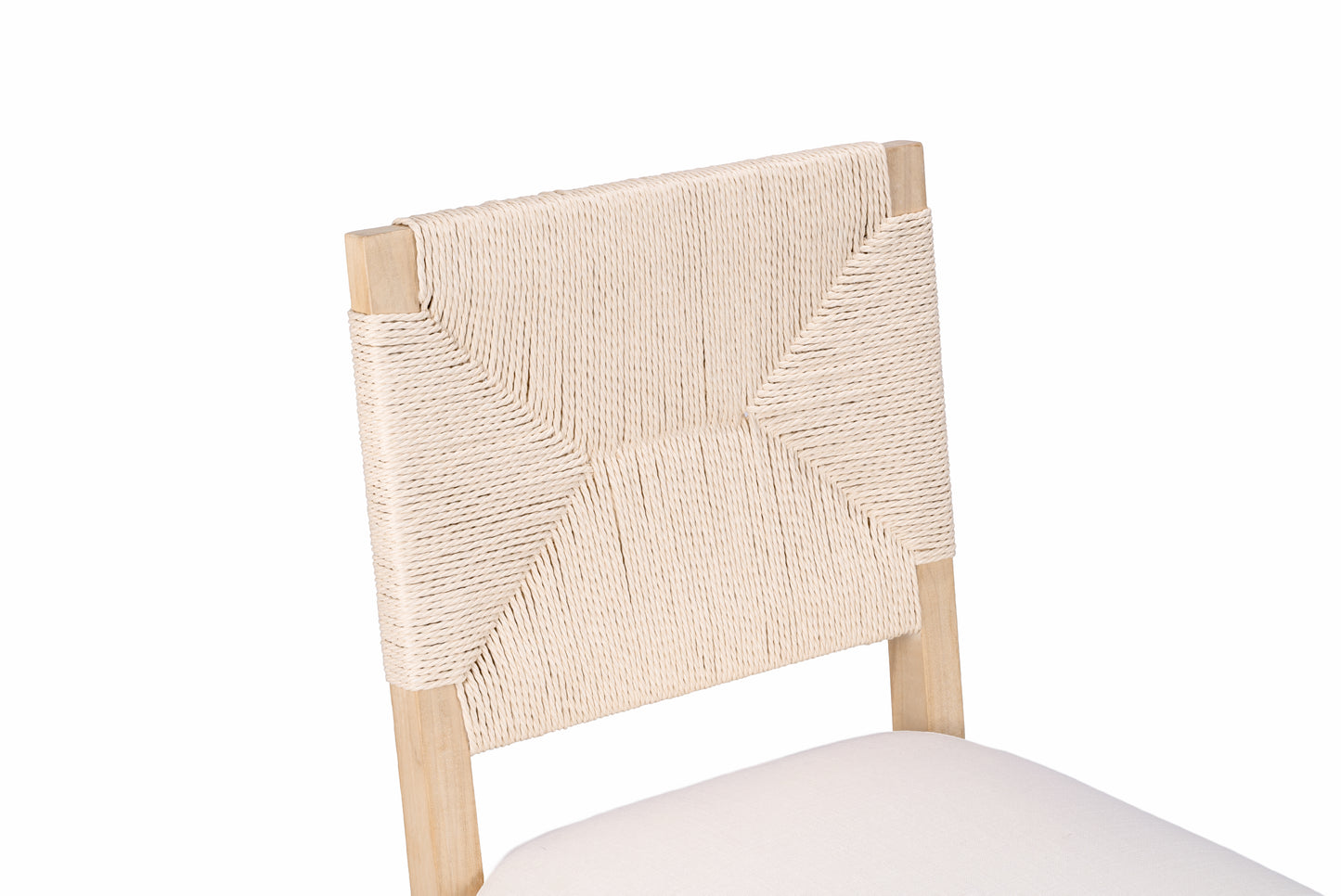 Beige Farmhouse Dining Chairs Set of 2 - Woven Back & Upholstered Seat