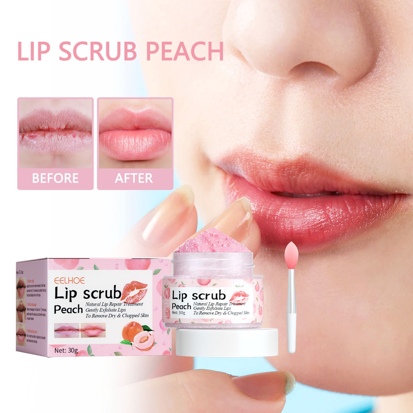 Peach Lip Scrub for Hydration and Exfoliation - Natural Lip Repair
