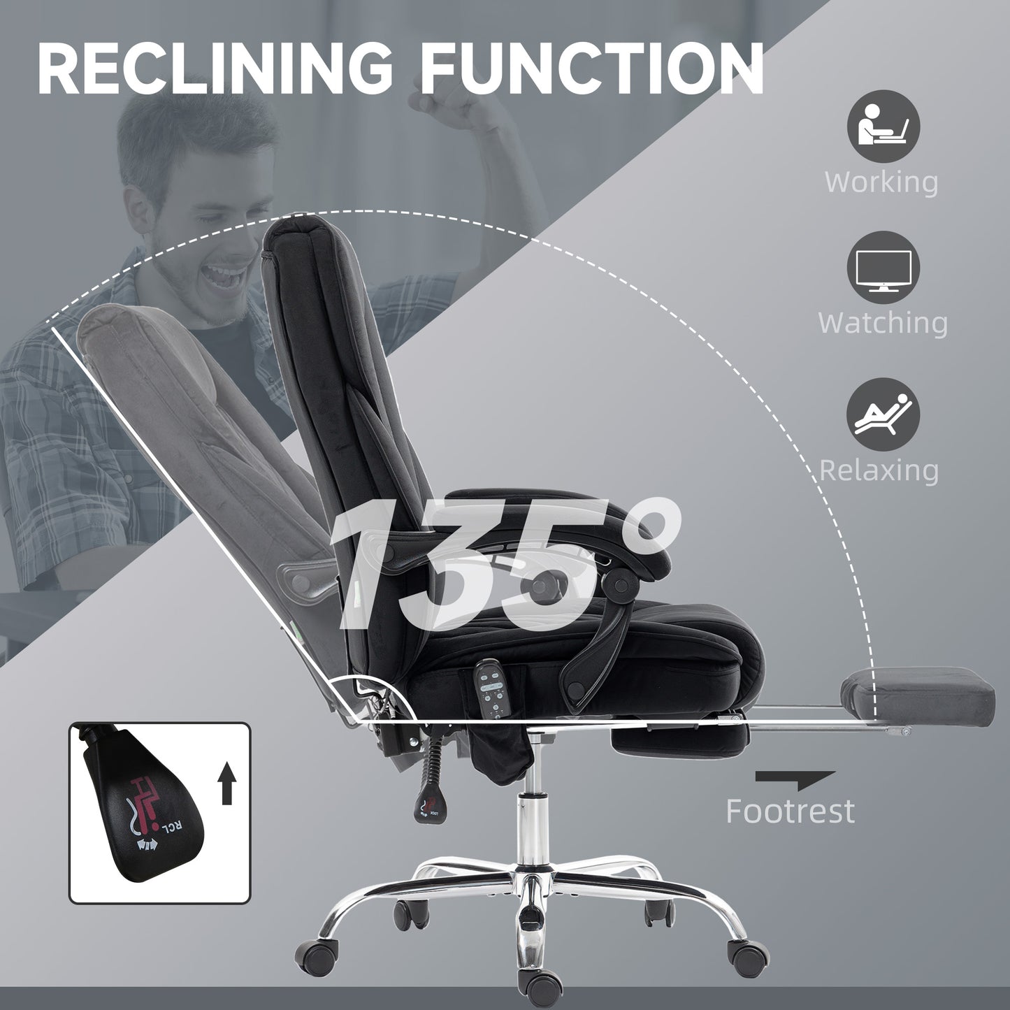 Heated Reclining Massage Office Chair with Adjustable Height - Black