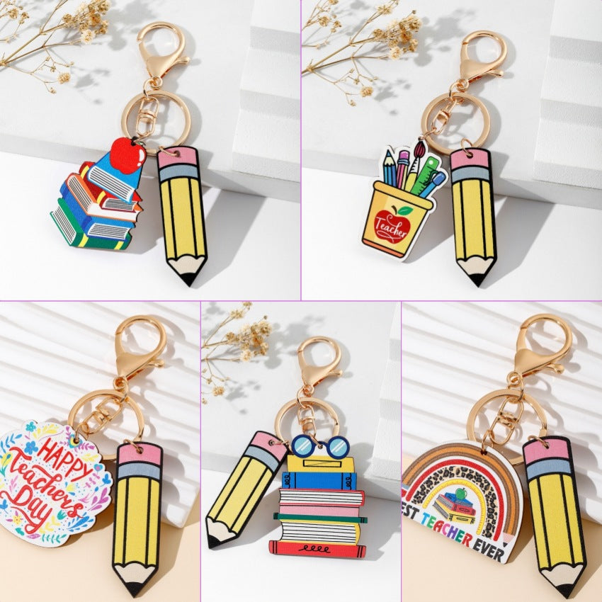 Rainbow Wooden Pencil Key Chain with Tassel - Home & Office Decor Accessory