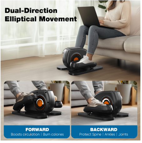 Compact Under-Desk Elliptical Machine - Black with LED Monitor