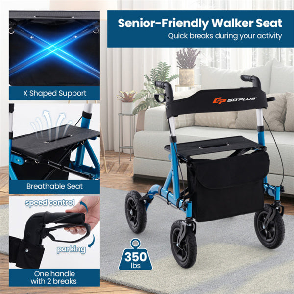 All-Terrain Rollator Walker with 9.5-Inch Wheels & Adjustable Height
