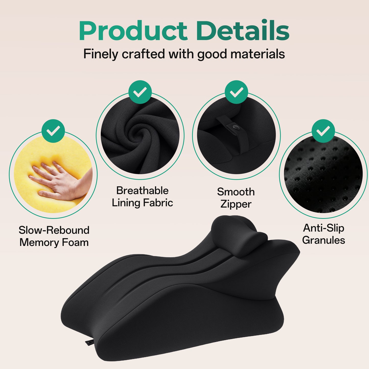 Ergonomic Memory Foam Support Pillow for Couples - Black