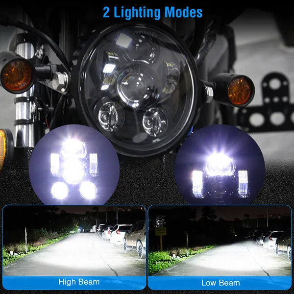 5.75-Inch LED Motorcycle Headlight - High/Low Beam, Black