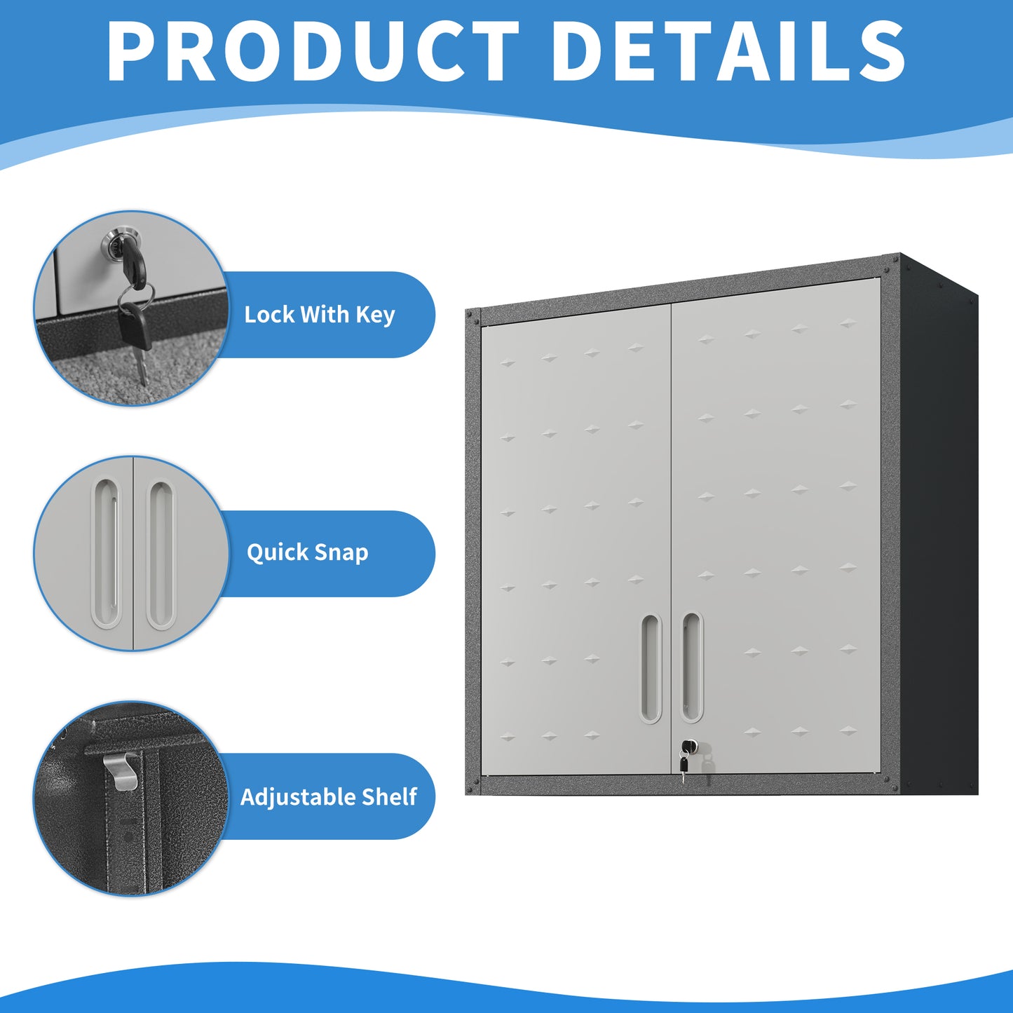 Metal Wall-Mounted Tool Storage Cabinet With Locking Door And 1 Shelf