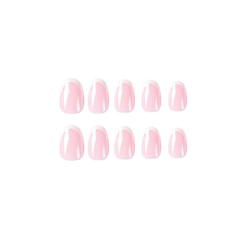 French White Edge Nail Stickers - 24pc Pink Press-On Set