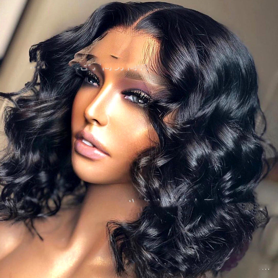 Half-Length Black Curly Lace Front Wig - 16 Inches