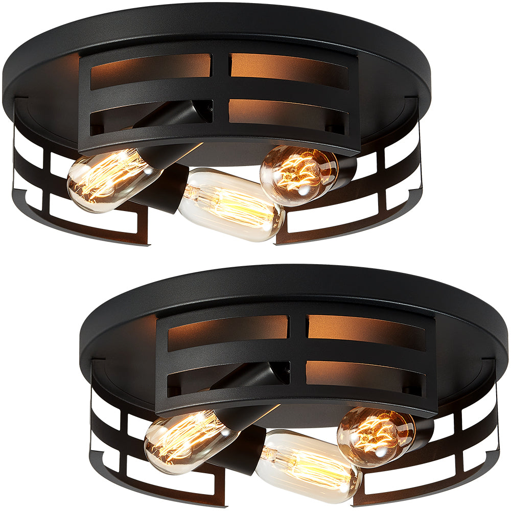 2-Pack Black Flush Mount Ceiling Light Fixtures - Modern Industrial Design for Kitchen Hallway